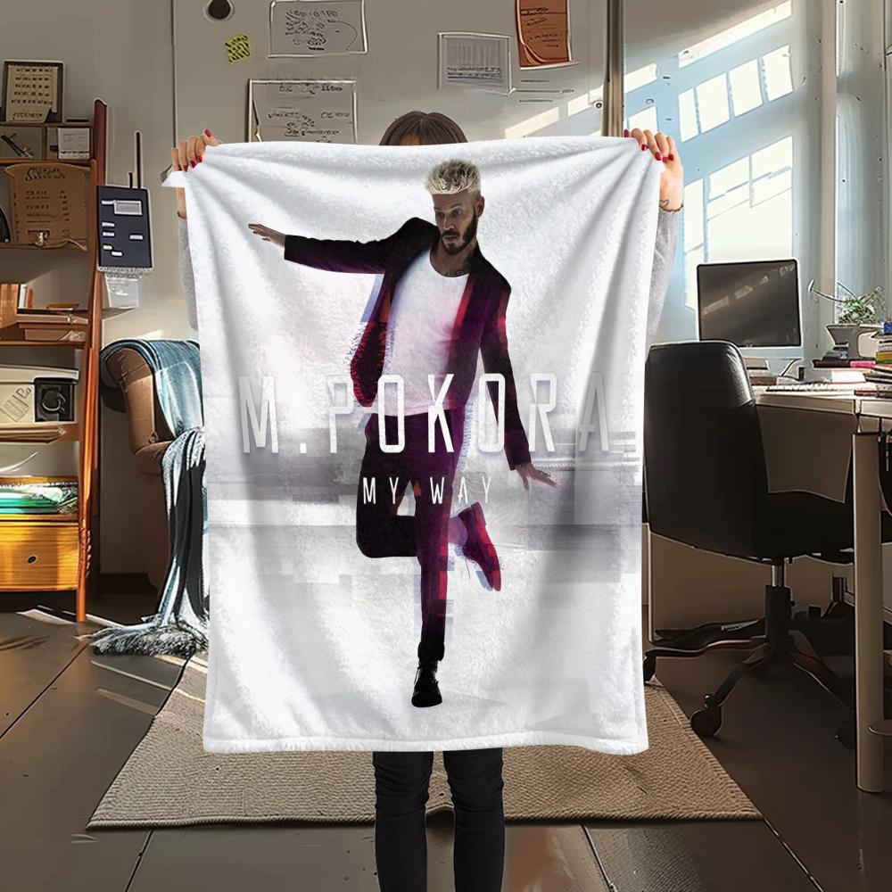 1PC M Pokora Print Flannel Blanket, High quality All Seasons, Home Decor, Warmth and Comfort, Perfect for Christmas Gifts