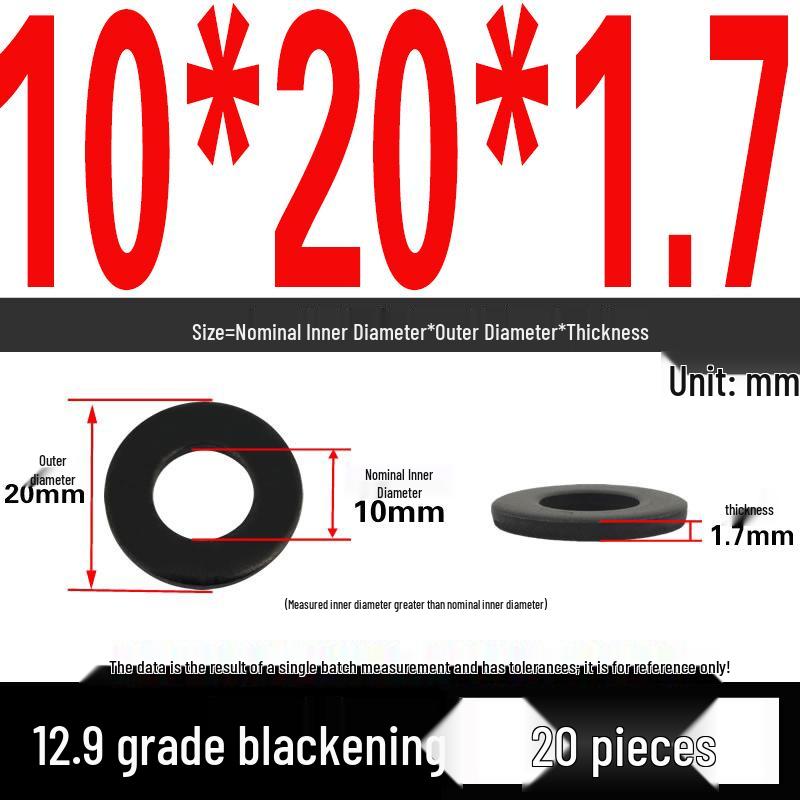 High-Strength Black Flat Washer - Grades 4.8 & 12.9, Sizes M3 To M24