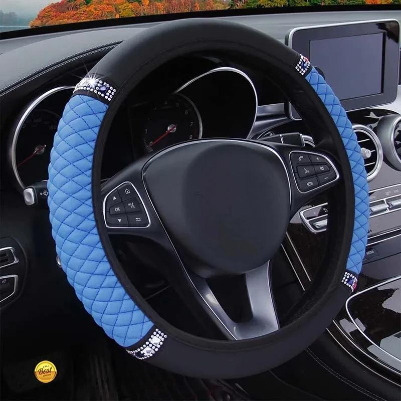 Car Steering Wheel Cover Universal Glitter Rhinestone Without Inner Ring Soft Flannel Car Accessories 37-38cm