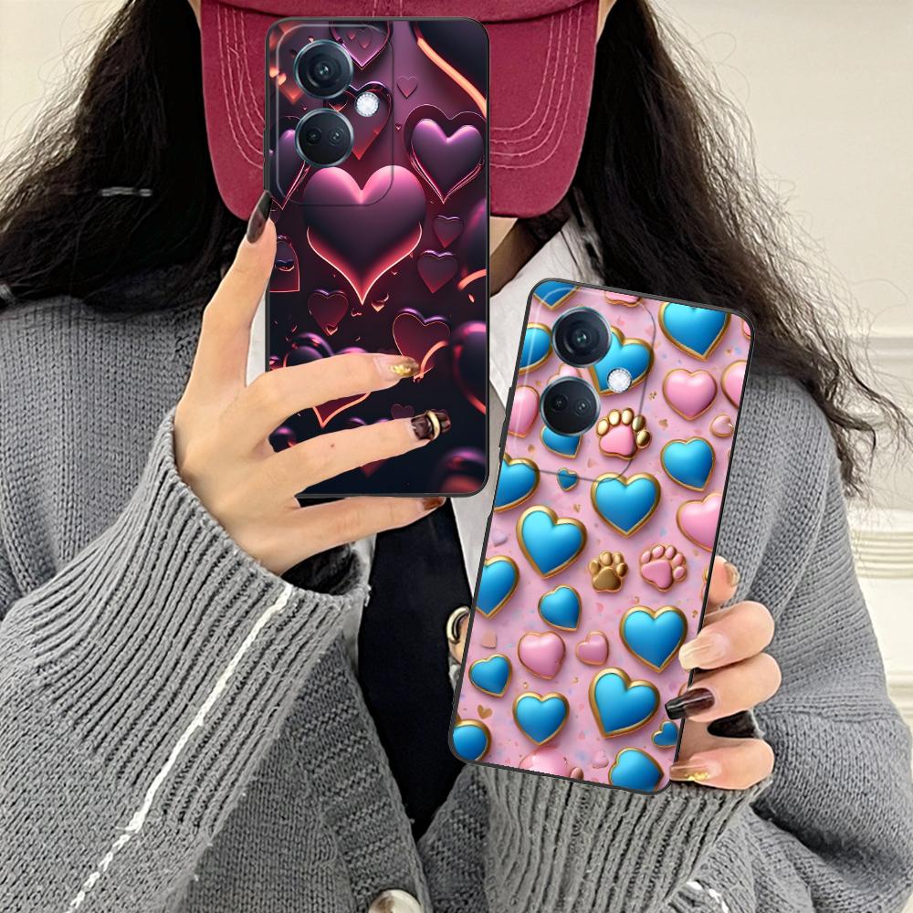 Y2K Glowing Hearts Mobile Phone Case for OPPO Reno 14 13 12 11 10 9 8 7 6 5 F T Pro 5G Colorful Printing Cover Smartphone Luxury