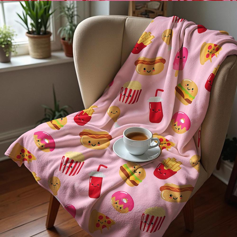 Pink Cupcake Candy Anime Cartoon Flannel Blanket Soft Warm Throw for Bedroom Sofa Car Kids Holiday Gift