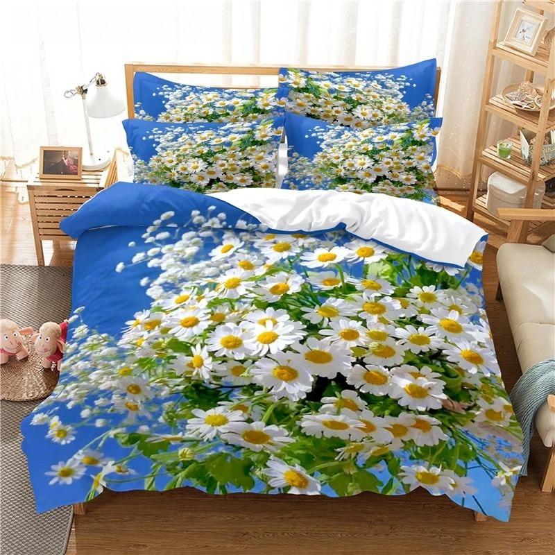 Elegantes Blumen-Bettwäscheset, Bettbezug-Set, 3D-Bettwäsche, Digitaldruck, Queen-Size-Bettwäscheset aus Polyester, modisches Design, bunt