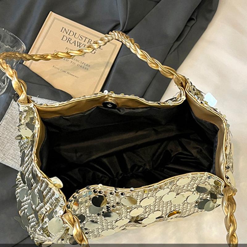 Yogodlns New Shiny Sequins Women's Shoulder Shopping Bag Glitter Handbag Large Capacity Clutch Purse Fashion Party Accessory for Ladies