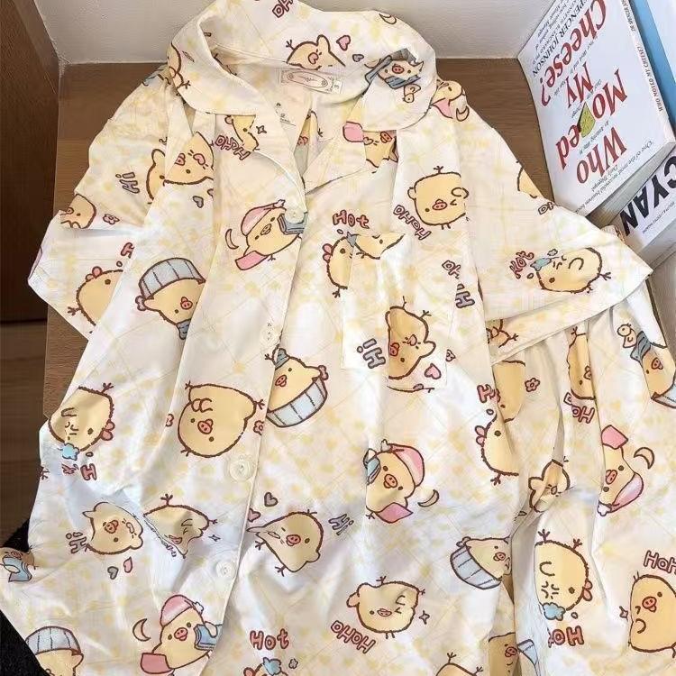 1011 Summer can wear small yellow chicken pajamas women's summer short-sleeved shorts set girl loungewear two-piece set