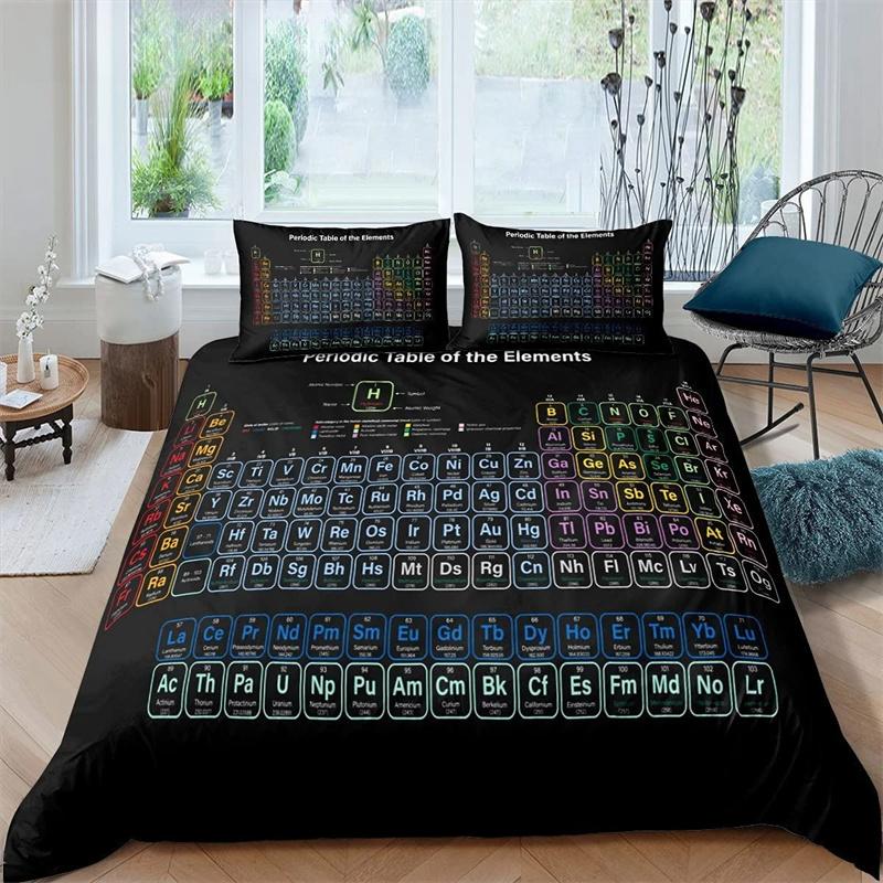 Periodic Table King Queen Duvet Cover Educational Science Chemistry Bedding Set for Students Teachers Element Table Quilt Cover