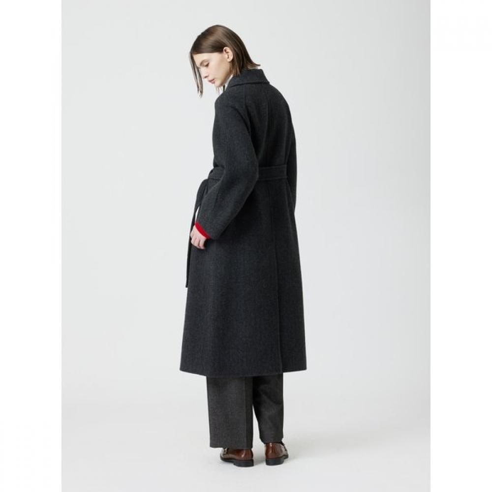 Cc Collect Herringbone Belted High Neck Long Coat C254msg534