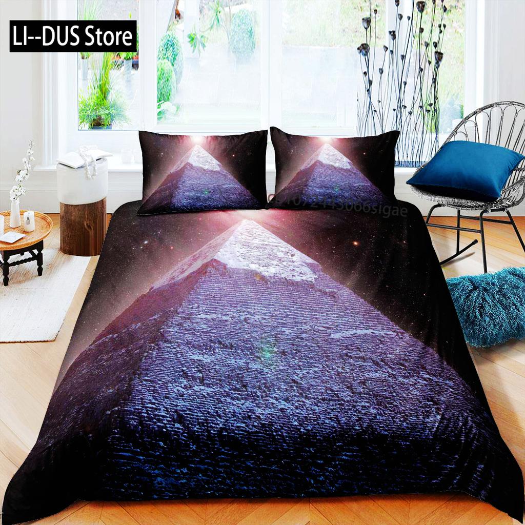 Egyptiska Pyramider Påslakan King Size Vuxen Forntida Egypten Stammönster Sängklädesset Afrikansk Vintage Exotisk Kamel Öken Täcke