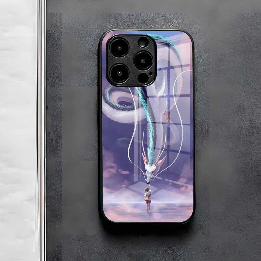 S-Spirited CARTOON A-Away Phone Case For IPhone 17 Air 16 E Pro Max 15 14 13 Mini 12 Pro 11 Max Plus Black Glass Cover