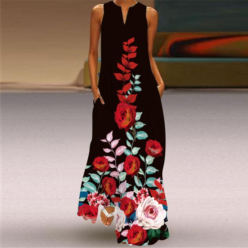V-neck Dress Women's Fashion 3D Fashion Peacock Feather Print Loose Plus Size and Floor Skirt 2023 Sexy Beach Dress
