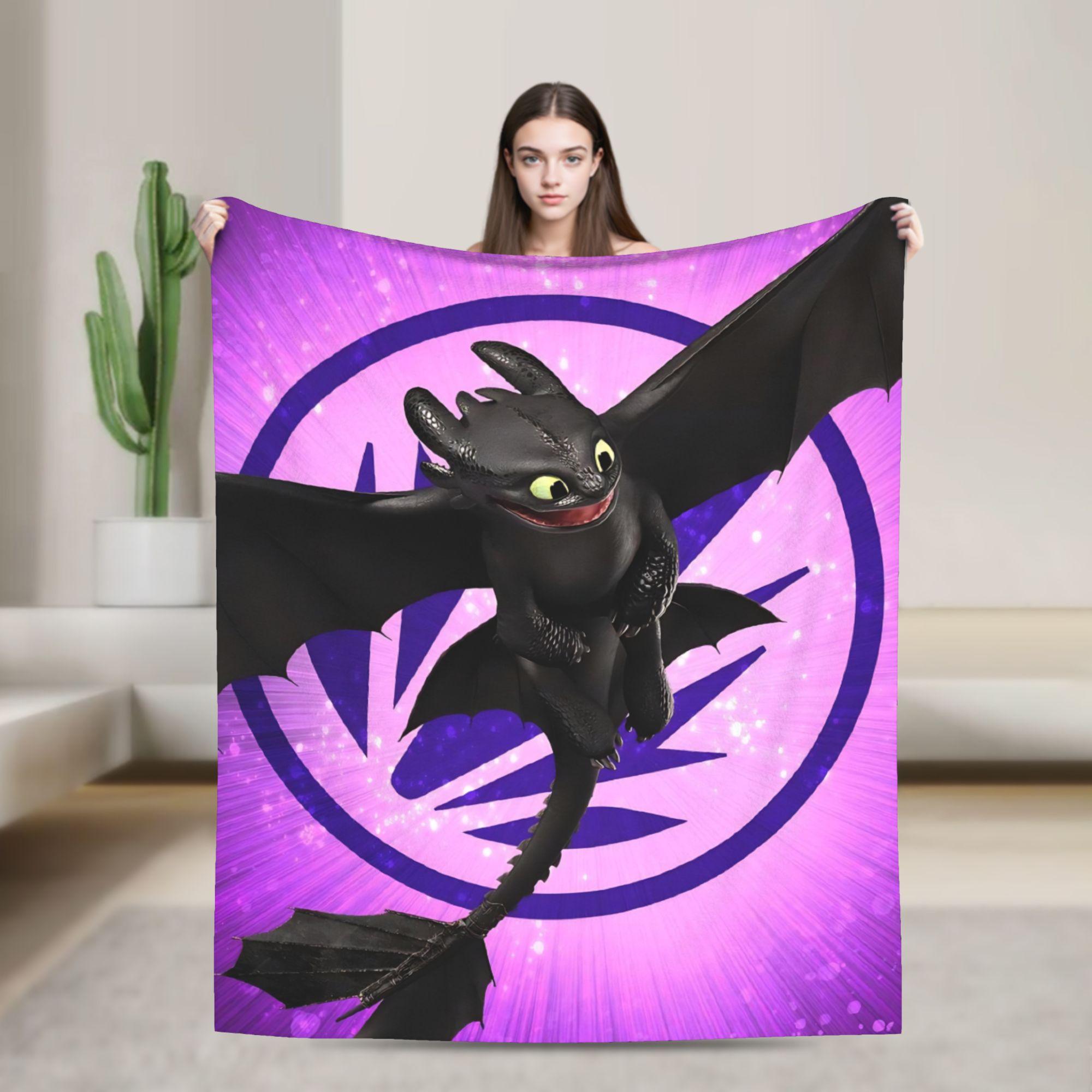 

HTTYD Стилізована ковдра з візерунком дракона Тепла плюшева плед-ковдра для дивана, крісла, подорожей, офісу Фланелева постільна накидка, покривало 76x102cm