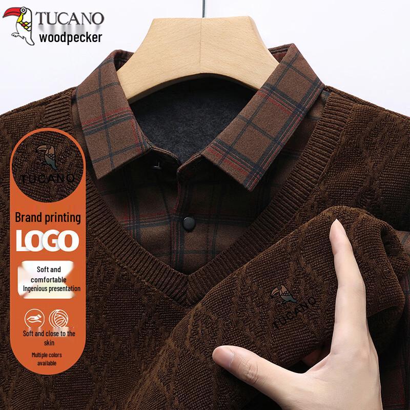 TUCANO Men's Fleece-Lined Faux Two-Piece Polo Shirt
