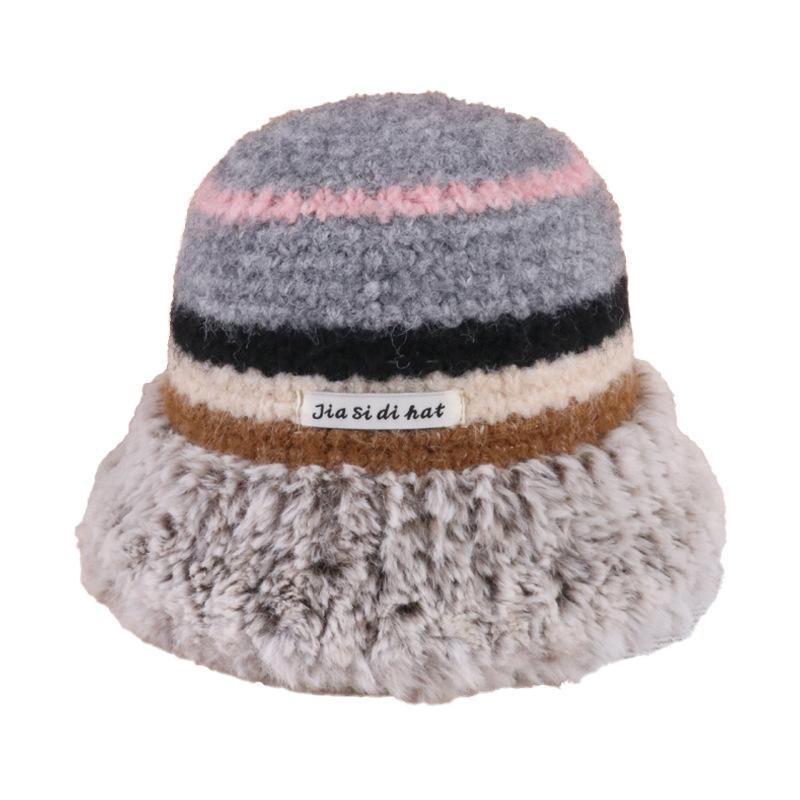 Autumn and Winter Rainbow Color Striped Ear Protector Wool Hat Women's Face Small Lace-up Contrasting Color Bag Head Knitted Hat