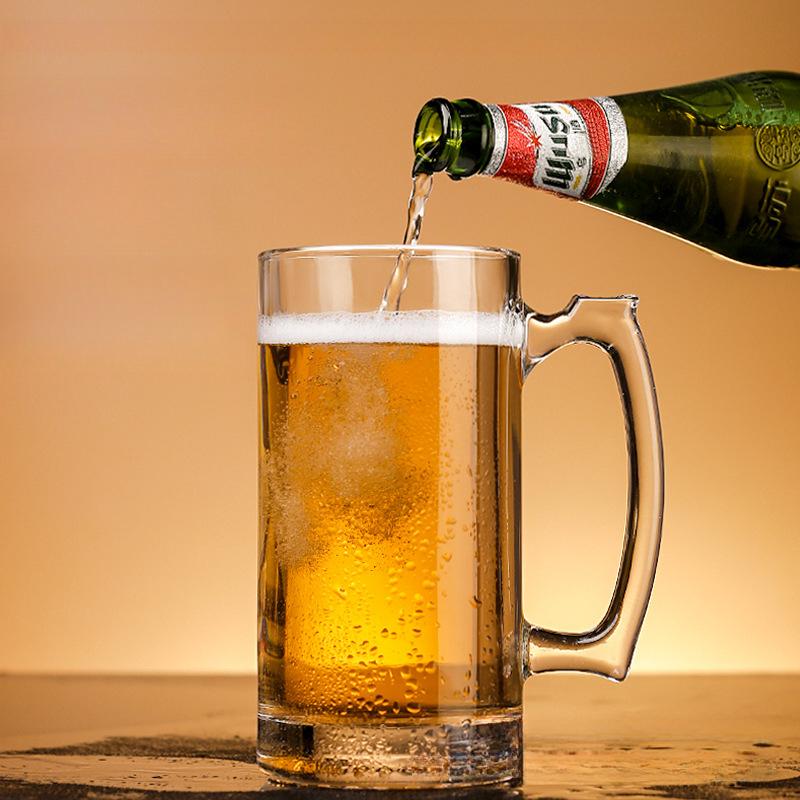 Wheat Beer Glass with Handle Transparent Thick Bottomed Beer Glass Water Bottle Party Juice Beverage Cups Classic Hot Tea Mug