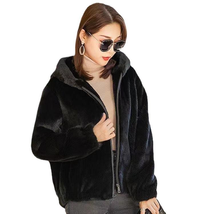 Imitation mink coat women's new short hooded light trendy imitation mink women's imitation fur coat