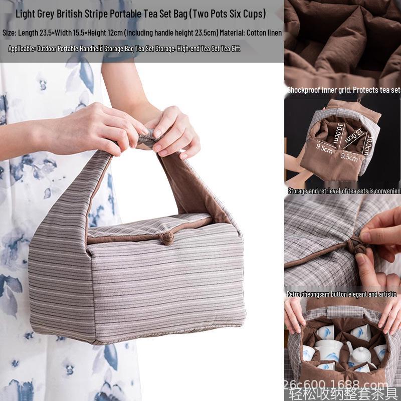Tragbare Baumwoll-Leinen-Tasche für Teegeschirr - Reise-Aufbewahrungstasche mit Geschenkbox für Teekanne & Teetasse