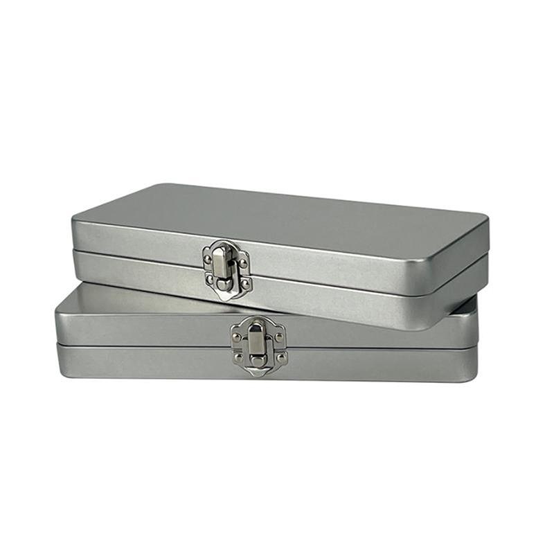 Tinplate Silvery Gray Metal Rectangular Box With Lid-Ideal For Bills Cosmetics Office Supplies Storage-Perfect For Home,Office