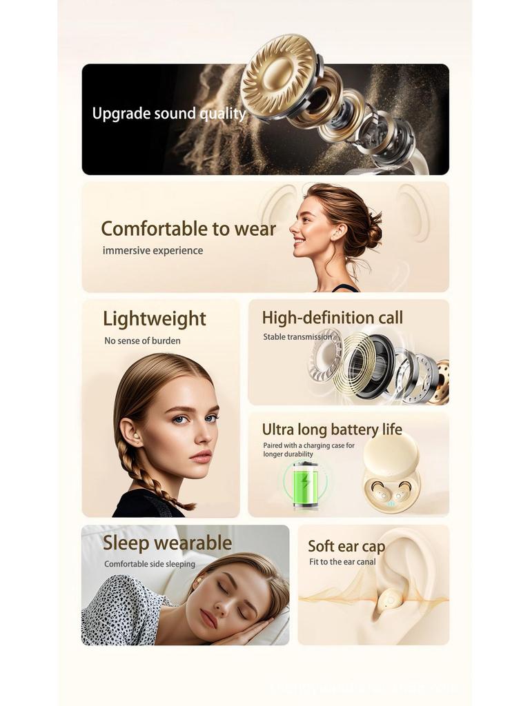 T26 Mini Sleep Earbuds: Painless Fit, High-Quality Sound, Super Long Battery Life, Bluetooth, Noise Cancelling.