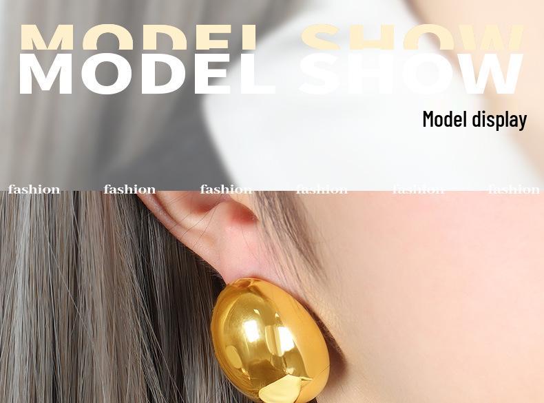 Niche Punk Geometric Gold-Plated Titanium Oval Stud Earrings - Trendy Hip Hop Style Accessories