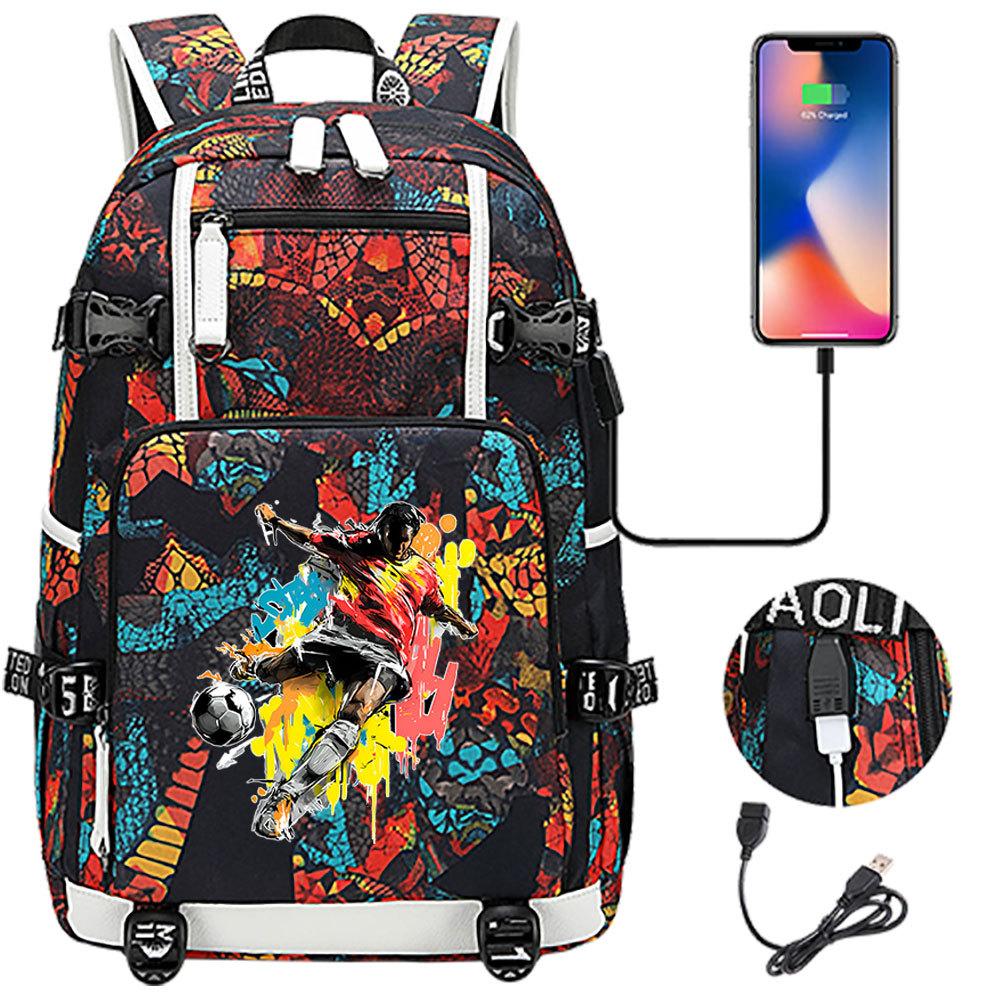 USB Headphone Backpack for Teens Students Boys Girls Leisure Travel Dual Shoulder Bags Soccer Hot Selling Waterproof Large Capacity