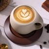 Retro Keramik Kaffee Tasse & Untertasse Set mit Holz Untersetzern & Löffeln – Ideal für Latte, Americano und Nachmittagstee
