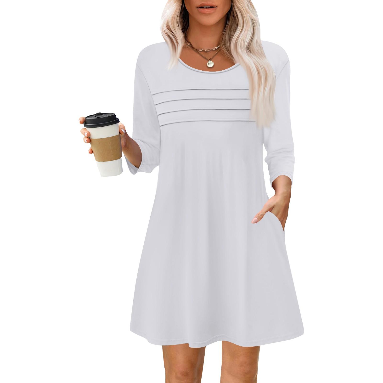 

Жіночі літні повсякденні сукні в тонку смужку з довгим рукавом у складку з квітковим принтом XL білий