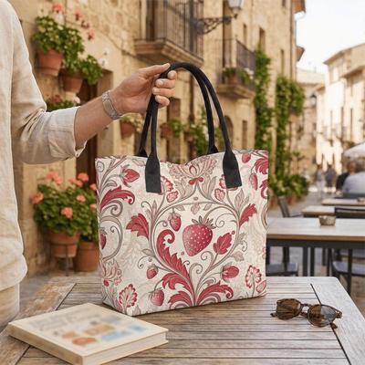  Vintage Strawberry Pattern Tote Bag Casual Large Capacity Daily Handbag