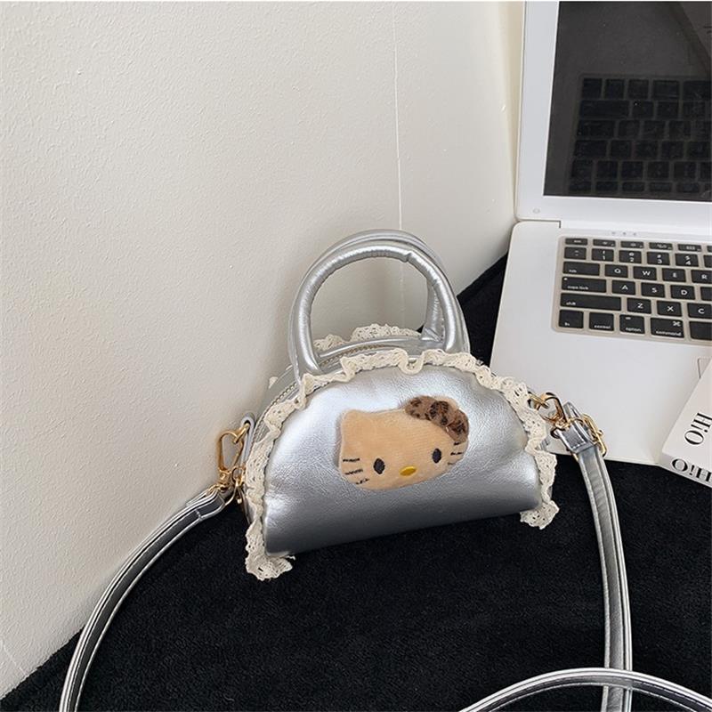

Cute Sweet Sanrio Hello Kitty Lace Pu Shoulder Bag Tote Handbag Trend Women Commuter Crossbody Bag Kt Girl Birthday Gift серебряный