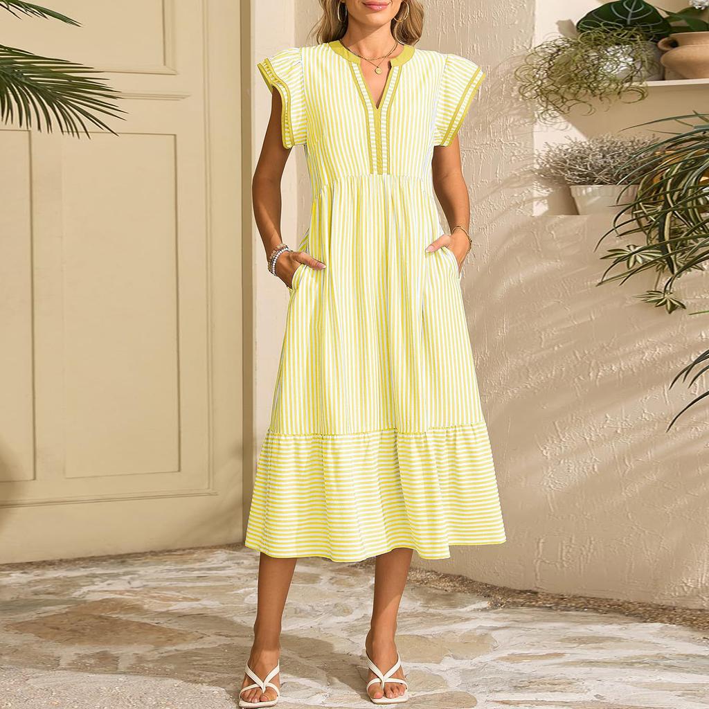 Women's V-neck Dress With Pockets