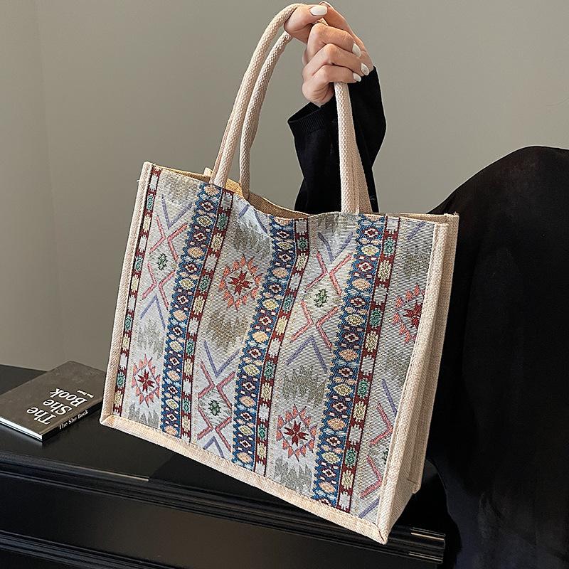 Large Capacity Linen Tote Bag New Hand woven Mommy Bag Women's Fashionable Commuter One shoulder Handbag