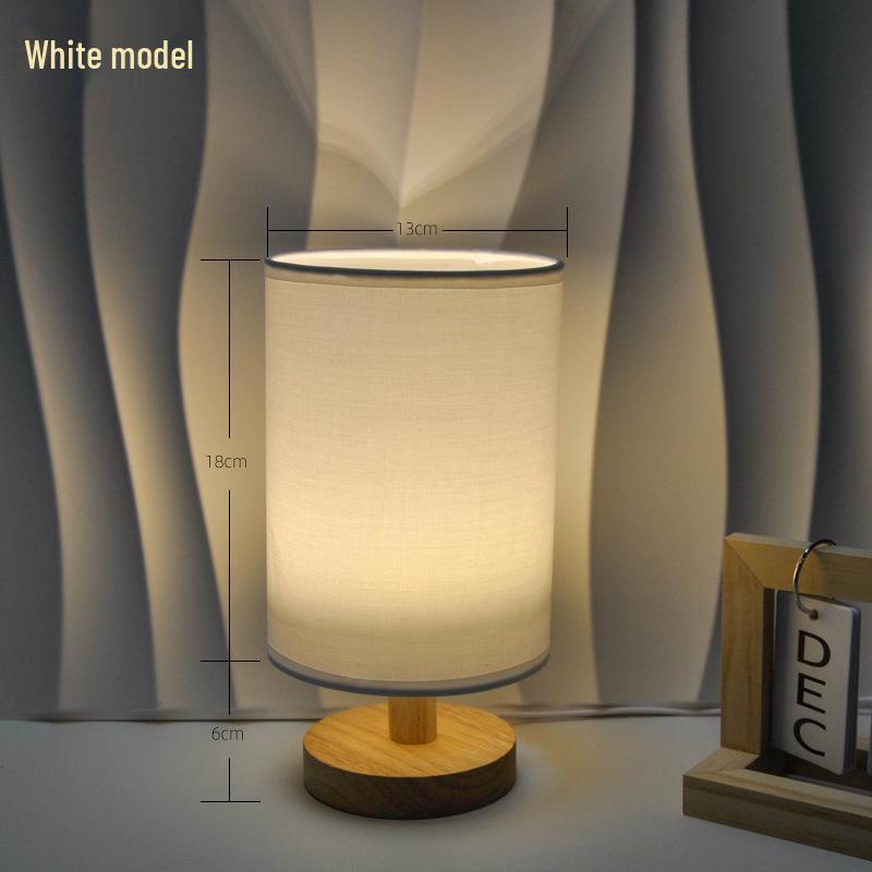 Nordic Solid Wood USB Table Lamp with Fabric Shade - LED Night Light for Bedroom & Study