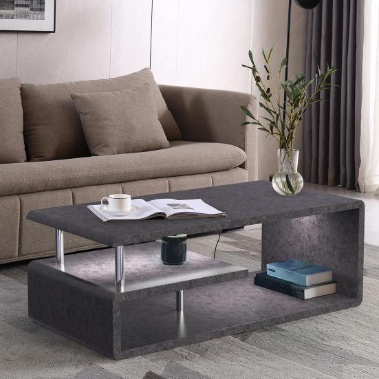 Modern Simple Coffee Table with Storage Layer Stable Structure Good Load Bearing Space Saving MDF Rectangle Living Room Table