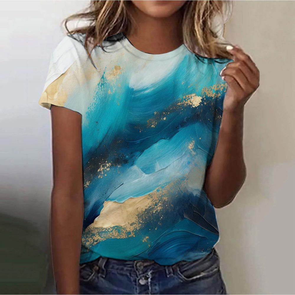 New Women's Street Trendy T-shirt Dreamy Star 3D Printed Short Sleeve Versatile Daily Casual Loose Round Neck Top Women's Wear