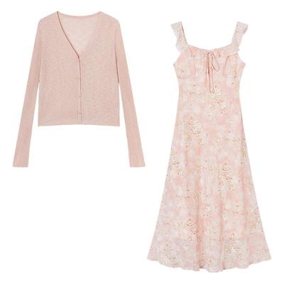 Women's French Style Strappy Dress & Cardigan Set