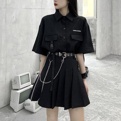 Punk Style Black Pleated Skirt Women Harajuku Mini Skirt Summer Streetwear Chain JK Girl Hip Hop Korean Style