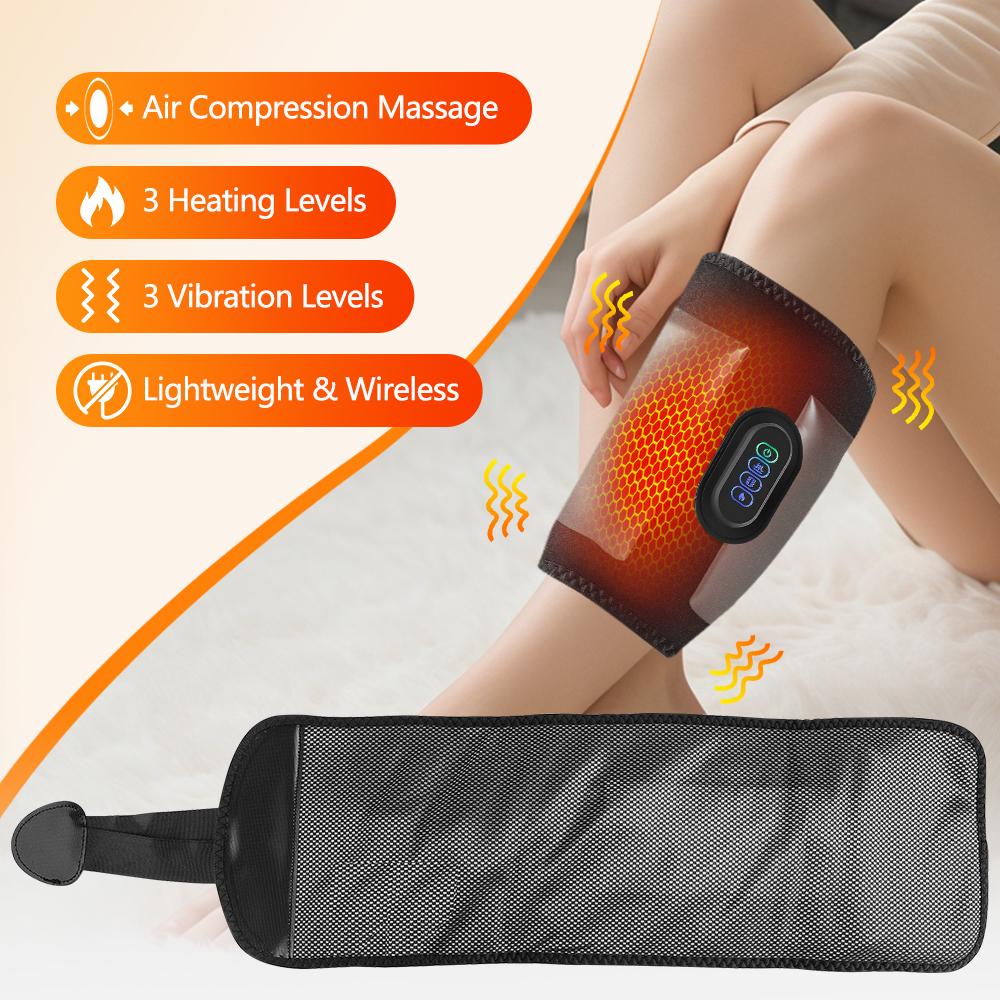 Wireless Air Pressure Calf Massager, Heated Vibrating Knee Massage Pad,Leg Support Brace, Adjustable 3 Level Heating Vibrat Belt