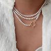 Korean style long natural freshwater pearl sweater chain, fashionable light luxury new multi-layered OT buckle versatile necklace for women
