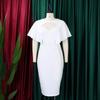 Women Solid High Waist Short Sleeve Pencil Bodycon Office Commute Dress