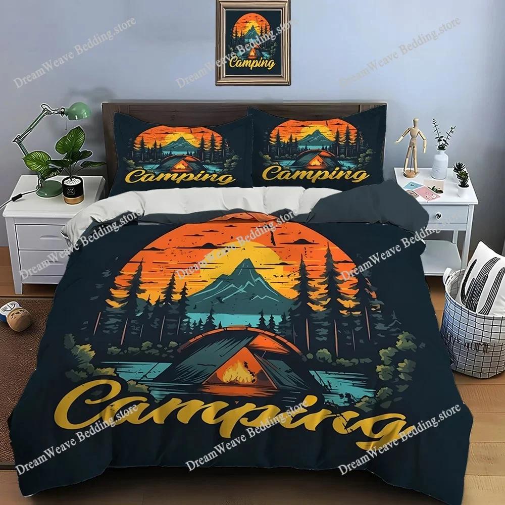 Outdoor camping enthusiasts Style Duvet Cover Pillow Case Bedding Set Quilt Cover Double Bed Home Textileextile Luxury Gift