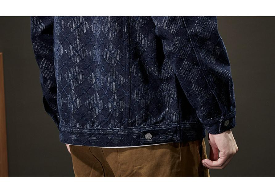 Men's Trendy Plaid Denim Workwear Jacket - Plus Size, Spring/Autumn 2023 Collection