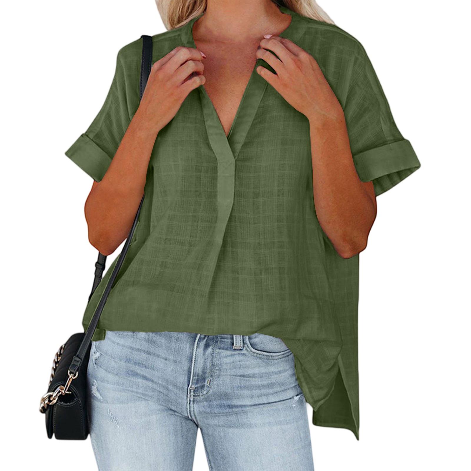 Ladies Casual Fashion V-Neck Short Sleeve Top M