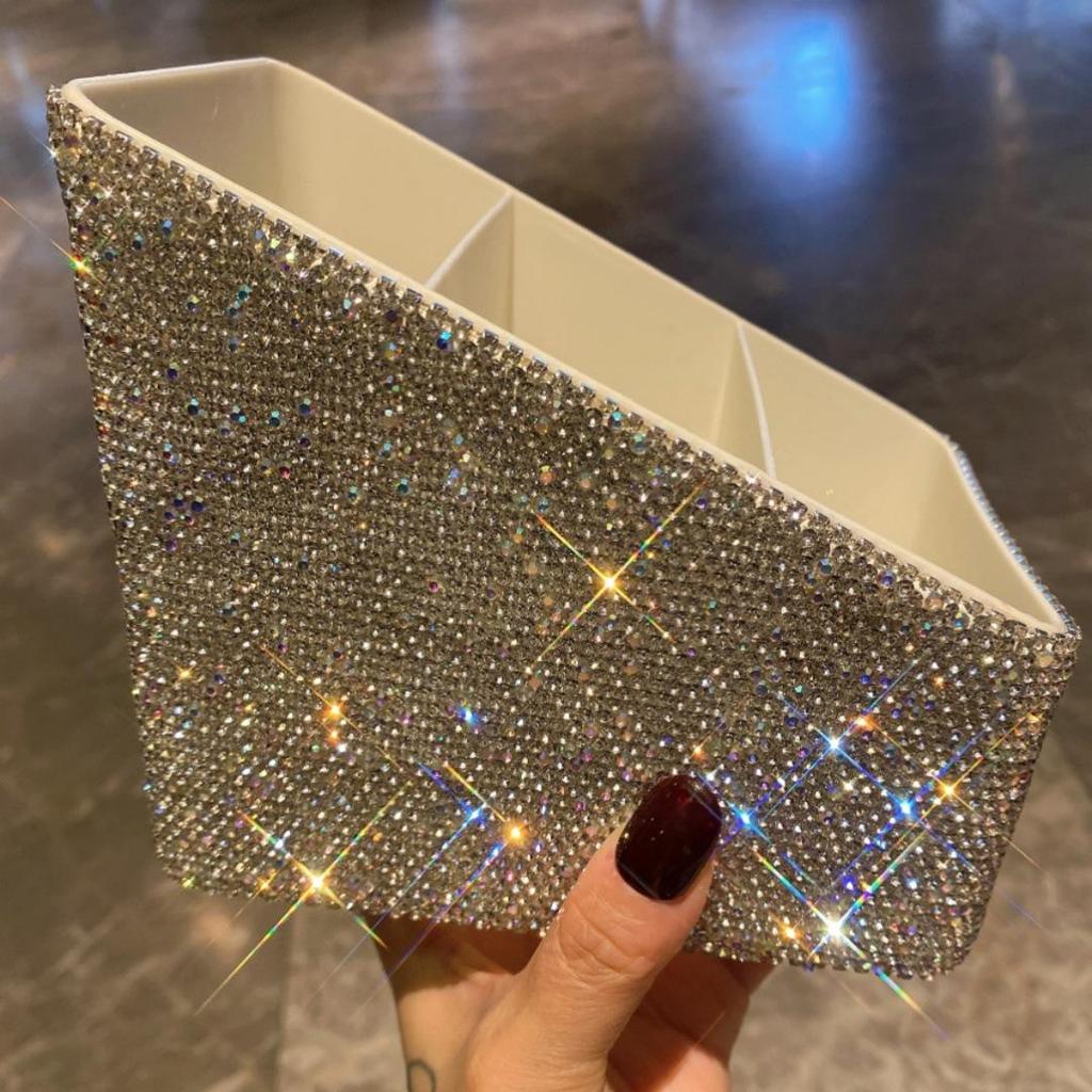 Elegant Diamond-Studded Desktop Storage Box for Living Room and Bedroom Cosmetics