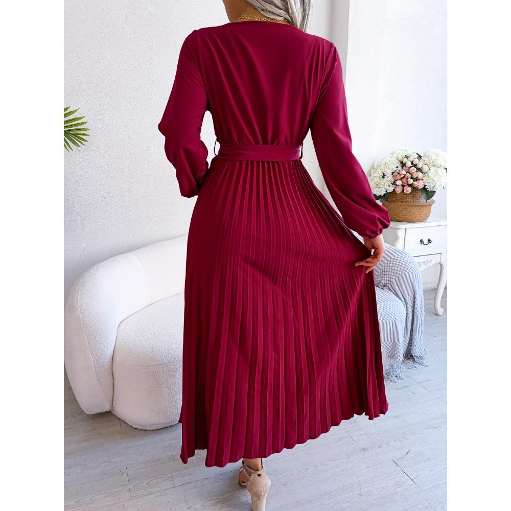 Spring and Summer Temperament Cross V-neck Big Swing Pleated Long Dress Ladies Loose Versatile New Dresses