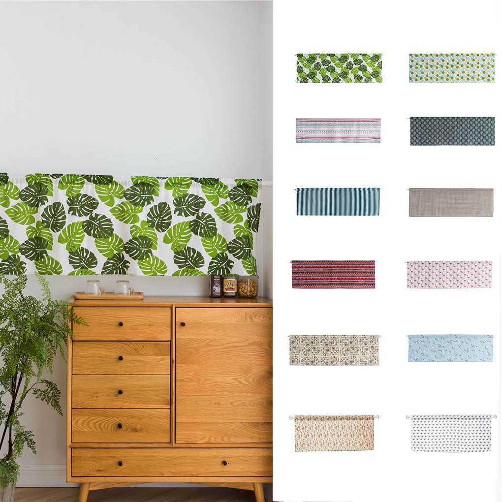 Printed Short Curtain Window Dressing Rod Kitchen Cabinent Door Decorative Valance Half Panels