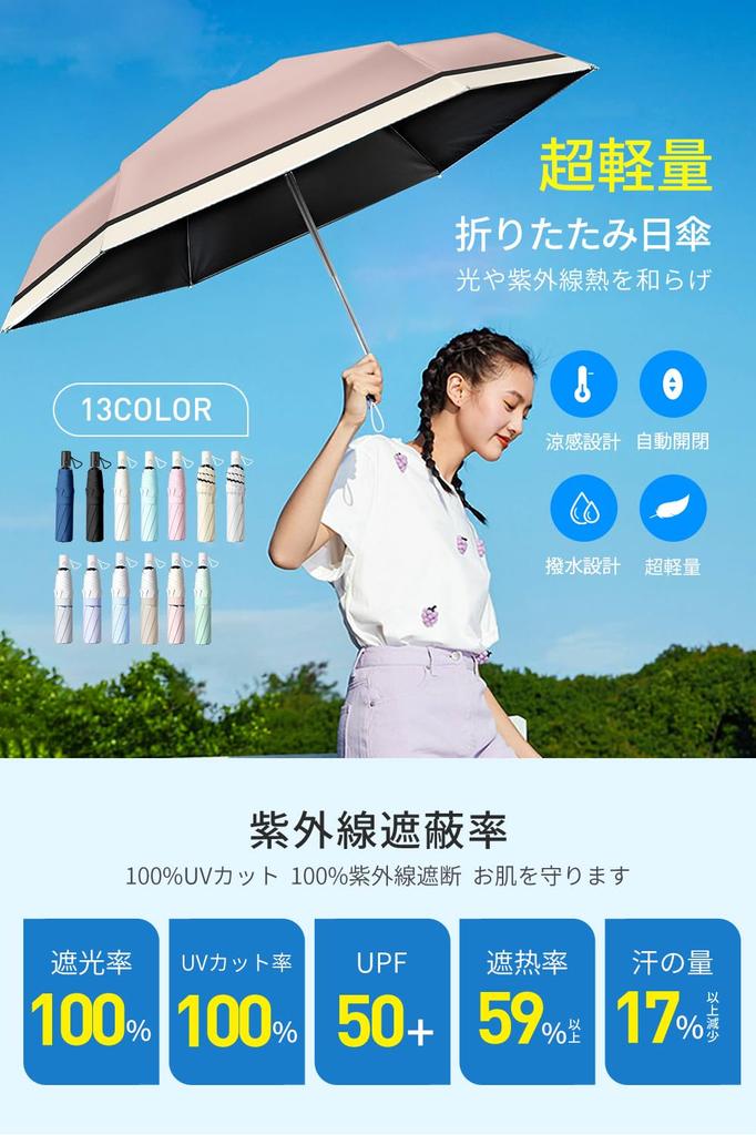 JIS Certified Folding Parasol with UV Protection and Heat and UV Sun Heat Automatic Windproof and Heatstroke Storage Pouch Gift Pink x 100% Blocking,