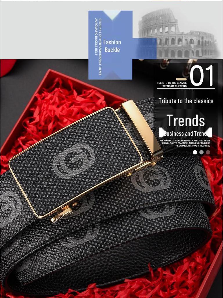 Cintura da Uomo in Vera Pelle di Alta Qualità - Fibbia Automatica in PU, Durevole, Accessorio Vita Business Casual per Giovani e Mezza Età