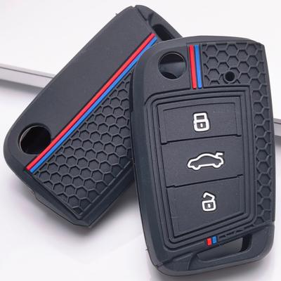 Silicone Key Fob Cover Compatible with Volkswagen VW Golf 7 MK7 Tiguan MK2 for Skoda Octavia A7 Kodiaq Karoq, Fits Volkswagen Golf Tiguan Octavia A7