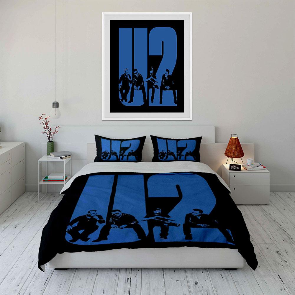 Blue U2 Band Members Design Bedding Duvet Cover Set Duvet Cover Pillowcases (1*Duvet Cover 2*Pillowcases, without duvet insert)