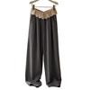 Women's Spring Summer Trendy Lace Trim High Waist Wide Leg Suit Pants Slimming Casual Straight Leg Floor-length Trousers