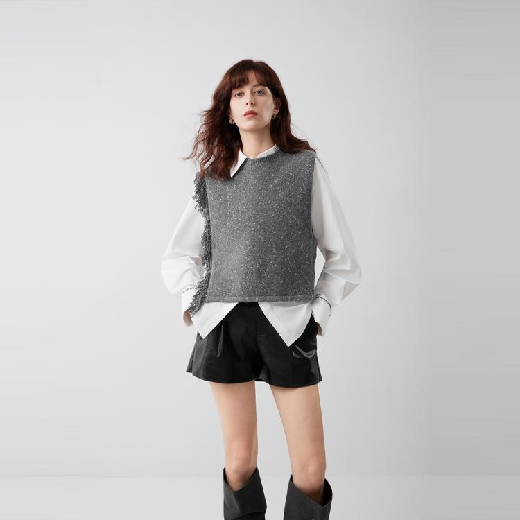 ELLE French Tassel Fashion Design Round Neck Casual Loose Sleeveless Vest Knitwear Women tops EM52940