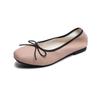 Square head single shoes female flat bow shallow mouth soybean shoes small fragrant wind soft bottom ballet shoes Devotion